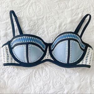 Triangl Swimwear Blue Embroidered Cup Bikini Top Size Small